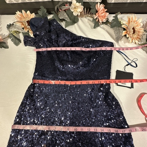 NWT‎ $358 Ieena for Mac Duggal [ 8 ] Sequin One-Shoulder Cocktail Dress - Picture 2 of 12